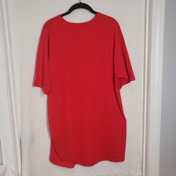Champion Shirt Mens Extra Large Short Sleeve Pullover Cotton Red Crew Neck Long - Picture 2 of 14